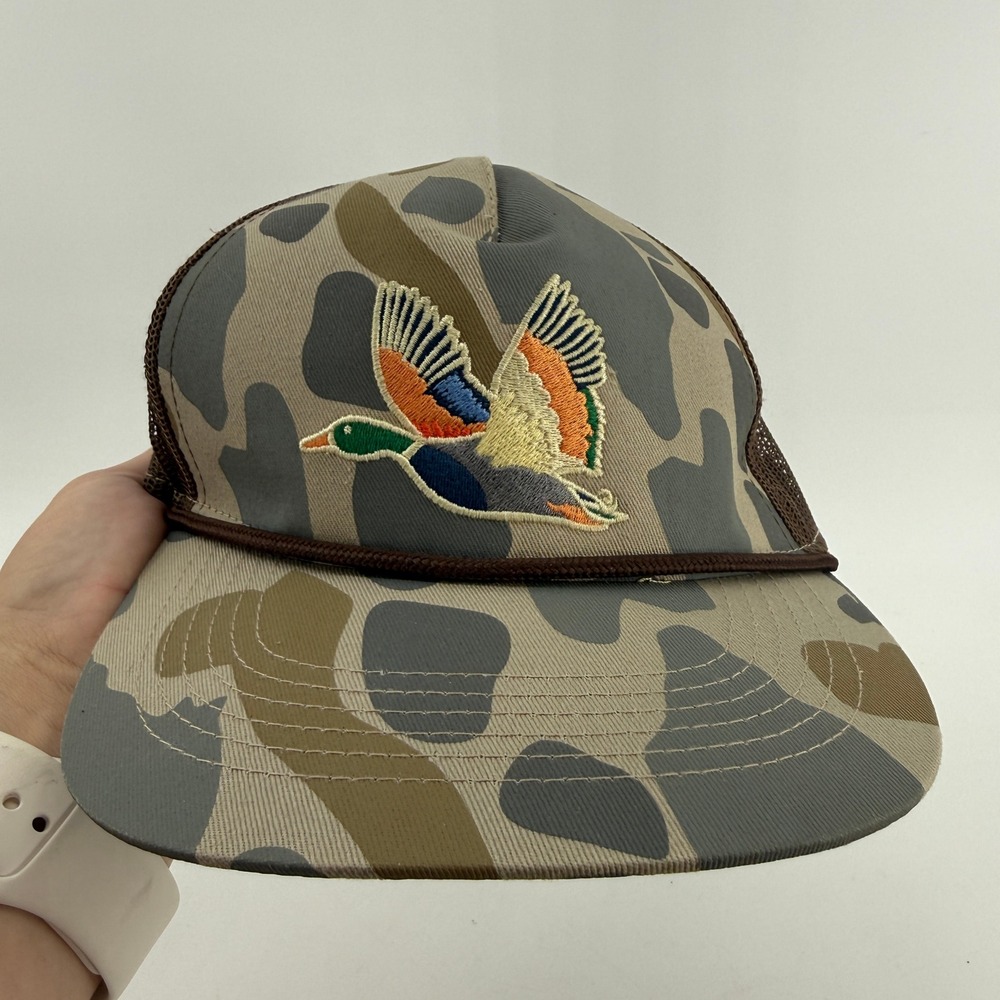 Burlebo Trucker Hat Mens OS Camo Brown Mallard Duck Embroidered Snapback Cap